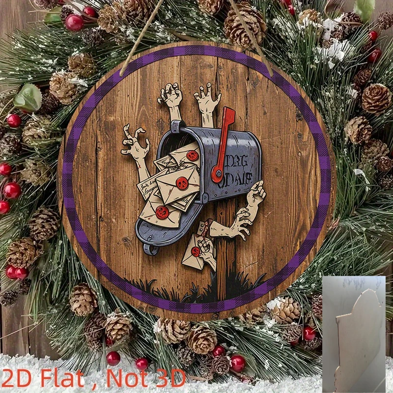 2D Flat, 2D Flat Vintage Halloween Decoration - Creepy Postman Zombie Hand with Mailbox Sign Farmhouse Wall Decor - Artificial/R