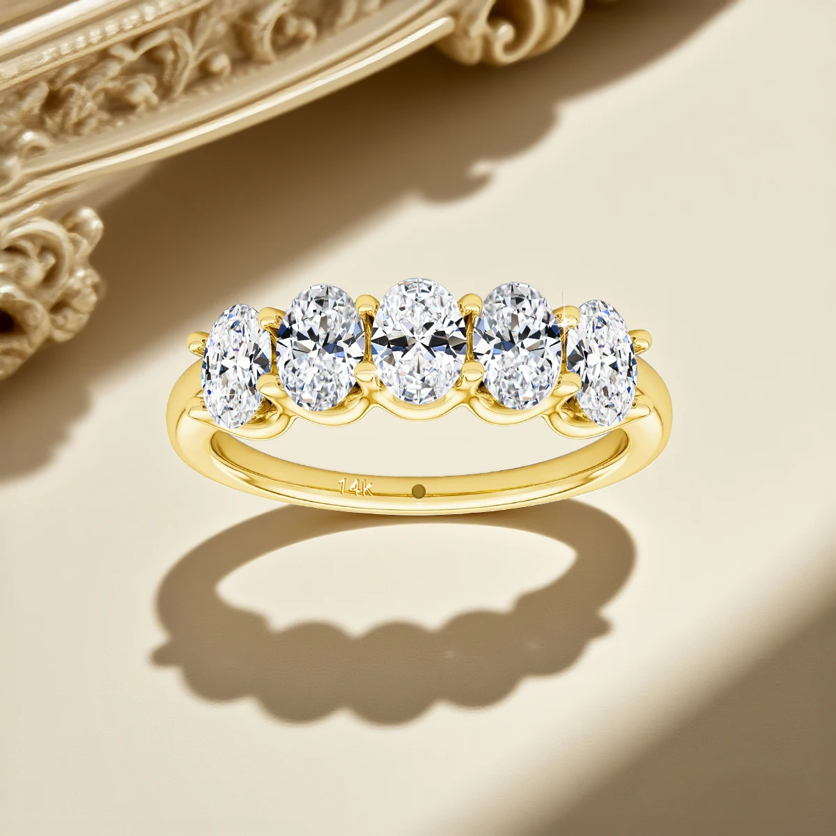 

14k Gold 5 Stone Oval Cut 0.3ct VVS1 Moissanite Ring Suitable for Women's Weddings Engagements Banquets Exquisite Jewelry Gifts