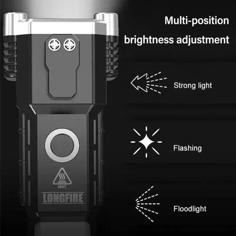 Imagem -05 - Tocha Tática de Super Longo Alcance Lanterna Led de Alta Potência Usb Recarregável Lâmpada Leve Forte Lanterna Portátil ao ar Livre Impermeável