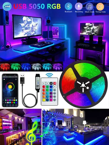 Bluetooth LED Strip Lights Smart SMD 5050 APP Remote Control Flexible Ribbon Diode Lamp Tape TV Backlights Game Room Home Decor
