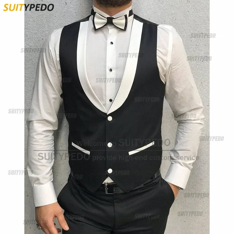 New Fashion Black Velvet Wedding Men's Suit Vest Sleeveless Jacket Tailor-made Slim Groomsman Groom Double Breasted Waistcoat