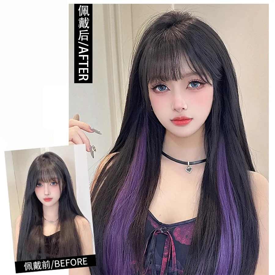Ear-Hanging Highlight Hair Coloring Strips Women's Long Hair One-Piece Colorful Hair Extensions Invisible Synthetic wig Stickers image 2