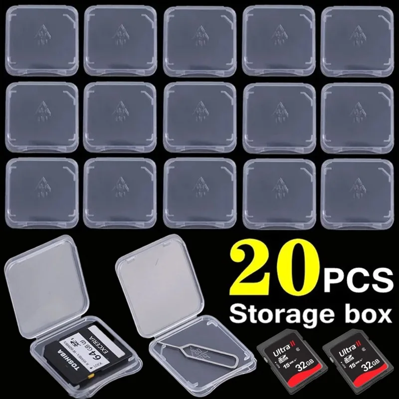 20/1Pcs Transparent Plastic SD Card Case Holder Box Micro SD TF Card Reader Storage Boxes Memery Card Box Protector Sleeves