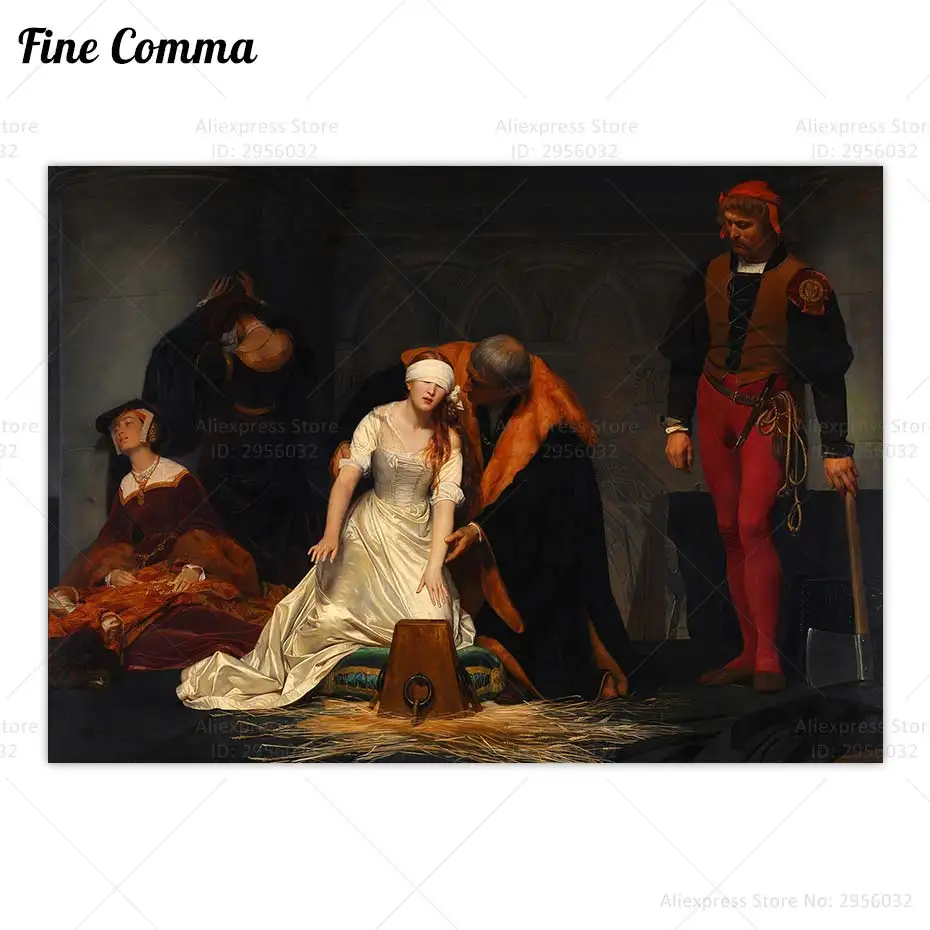 تنفيذ ملصق Lady Jane gray Paul Delaroche عتيق ، لوحة زيتية قديمة ، طباعة قماش استنساخ ، فن جدارية ، ديكور منزلي