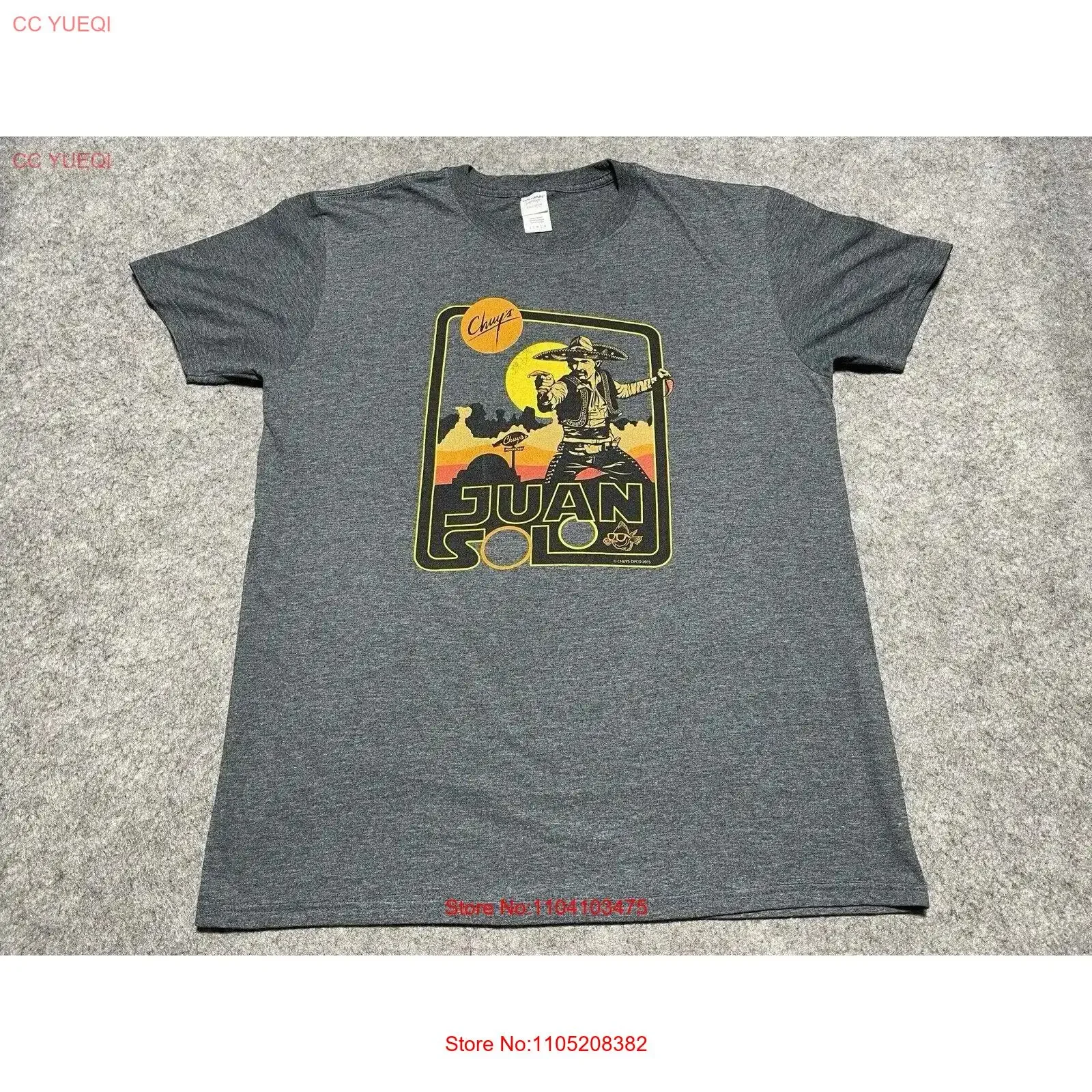Chuy's tex Mex Grey Juan Solo empleado camiseta grande 2015 Sombrero Tacos vintage lavado suave Top para uso diario