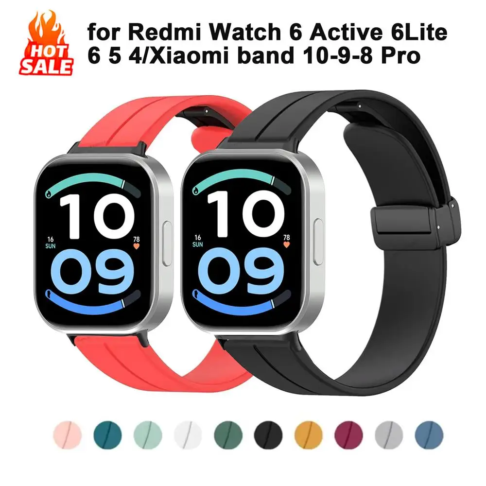Silicone Strap Magnetic Folding Buckle Watchband for Redmi Watch 6 Active 6Lite 6 5 4 Sport Band for Mi Band 10/9/8 Pro Bracelet