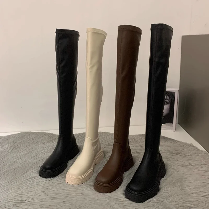 Thick Sole Women Over-the-knee Boot Thigh High Boots Winter 2023 New Female Long Boots Platform Chunky Heels Ladies Autumn Shoes