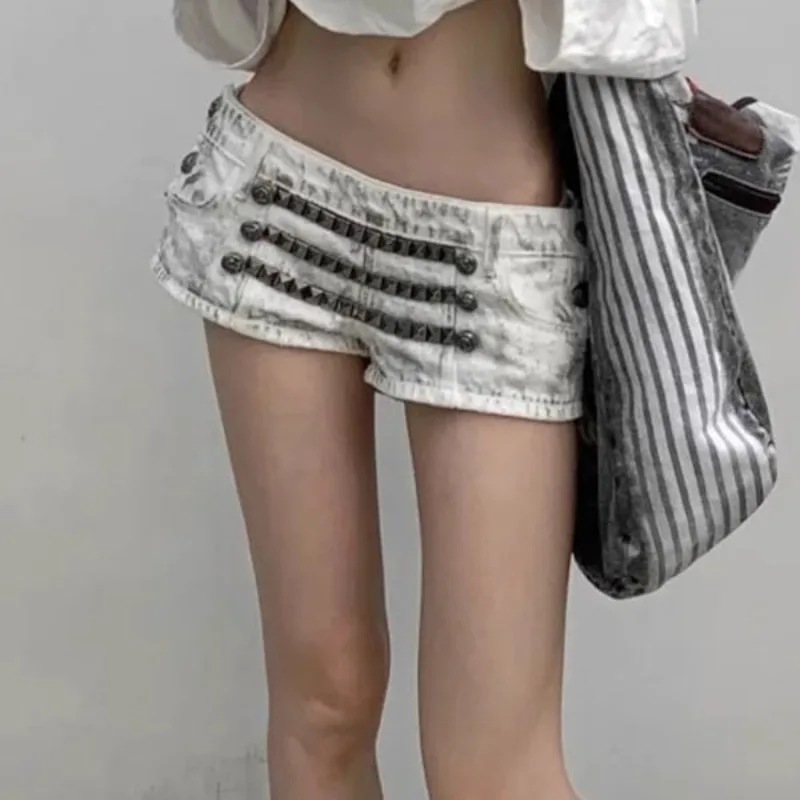 

American Y2k Spice Girl Metal Low Waist Denim Shorts Female Punk Retro Skinny Sexy Jeans Hip Wrap Hot Pants
