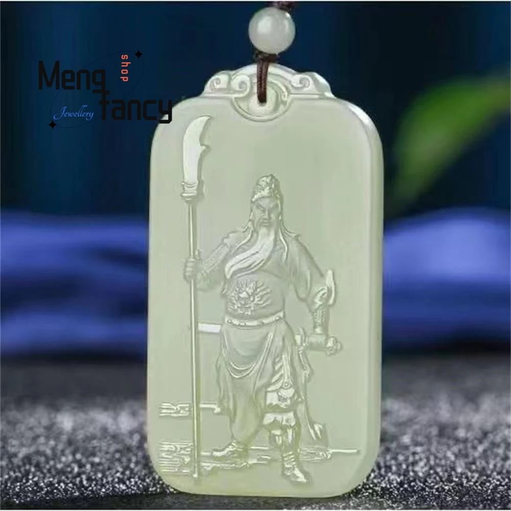 Natürliche Hetian Jade hellgrün Guan Gong Anhänger exquisite elegante einfache hochwertige handwerkliche Luxus qualität Modeschmuck