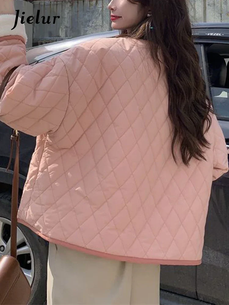 Jielur-Parka acolchoada de algodão de manga comprida feminina, rosa, amarelo, falso cabelo de cordeiro jaquetas quentes, casaco feminino, outono, inverno, S-XXL