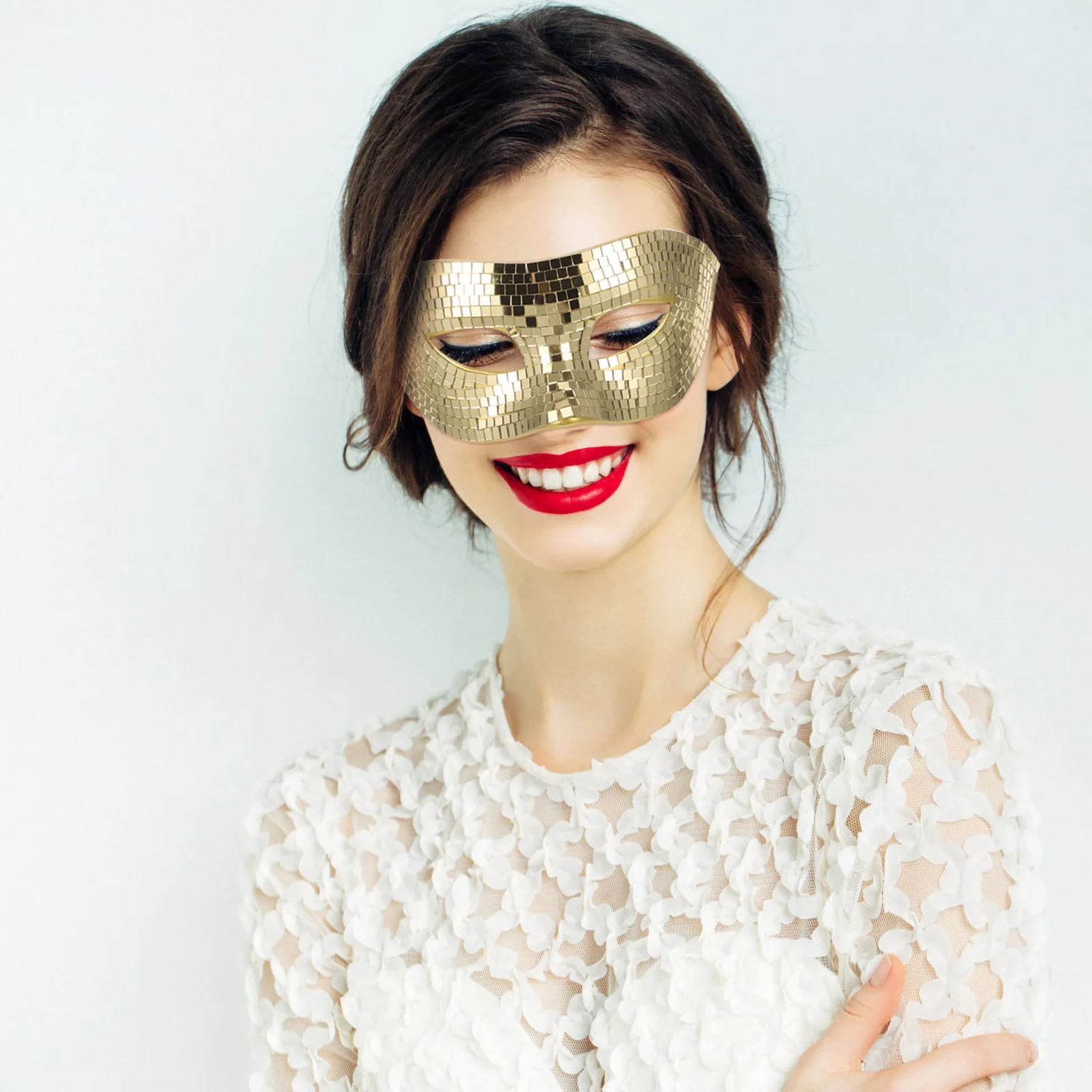 Reflective Mirror Face Mask Silver Cosplay Masquerade Party Accessories Elegant Glitter Mask for Halloween Balls Costume Props