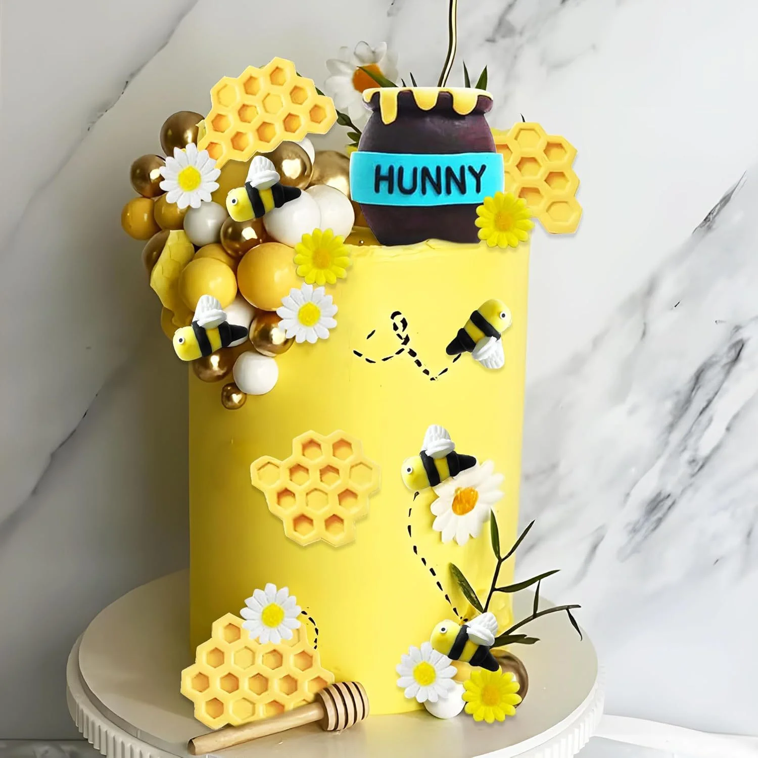 26-teilige Bienen-Kuchendekorationen mit Mini-Honigglas, Waben-, Honigstäbchen, Bienen-Kuchenaufsätze, Geburtstagsparty-Dekorationen, Babyparty – Detail 6