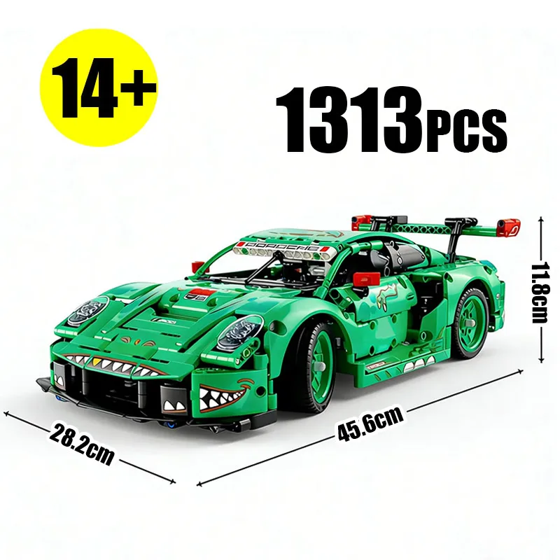 Image of Grüner GT3 R Rennwagen-Bausatz, 1313 Teile, Technic MOC Sportwagen-Montagemodell, Schreibtischdekoration, Geburtstagsgeschenk