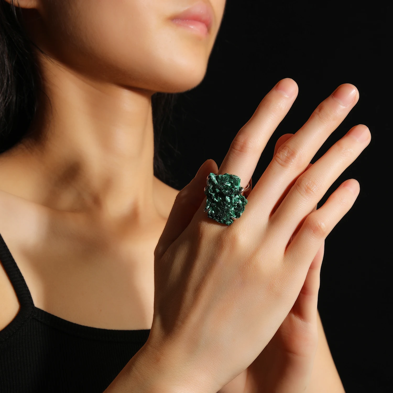 Natural Azurite Malachite Geode Finger Rings Adjustable Gold-Plated Silver-Plated Ring Bohemian Style Ring Unisex Accessory