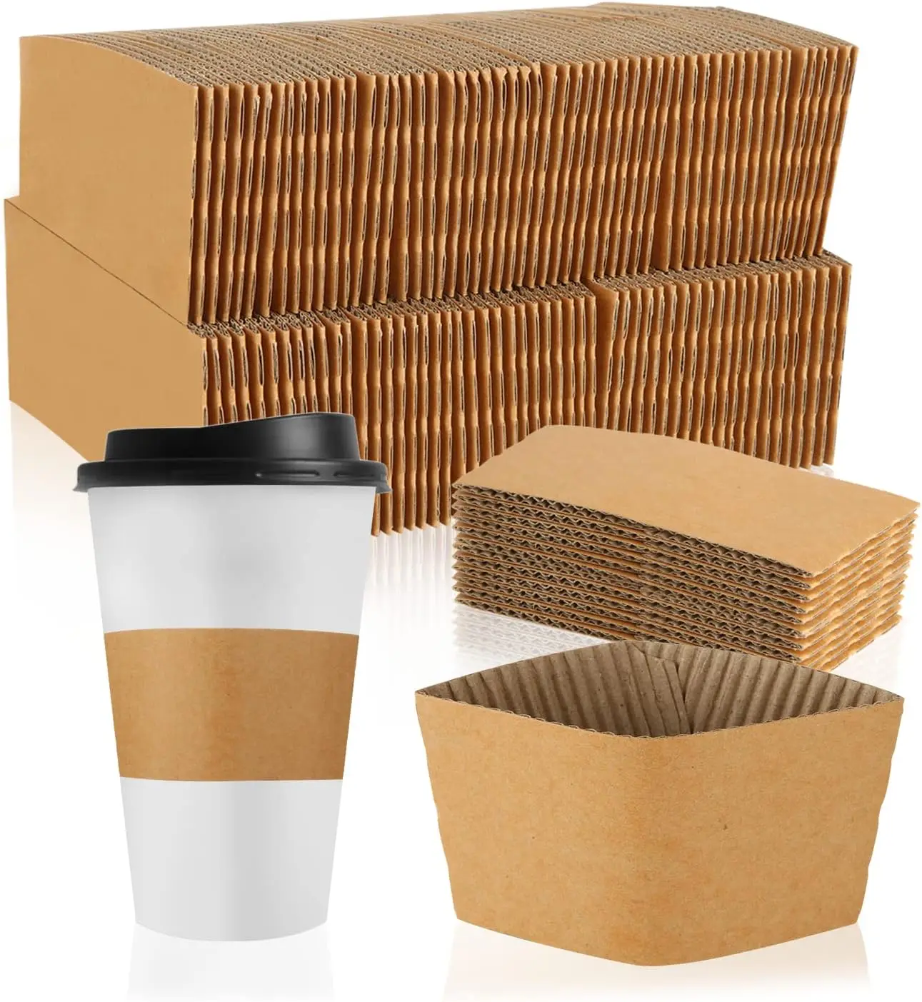

300 Packs Coffee Sleeves, Kraft Paper Cup Sleeve Disposable Coffee Cup Sleeves for Hot and Cold Drinks, Coffee Holder Sl