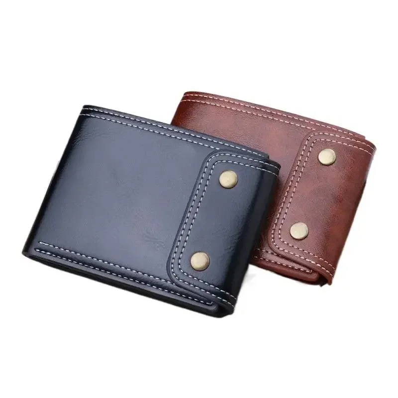 محفظة رجالية قصيرة مقاومة للماء عالية الجودة من جلد البولي يوريثان، حاملي بطاقات متعددة، حقيبة نقود للصور #1