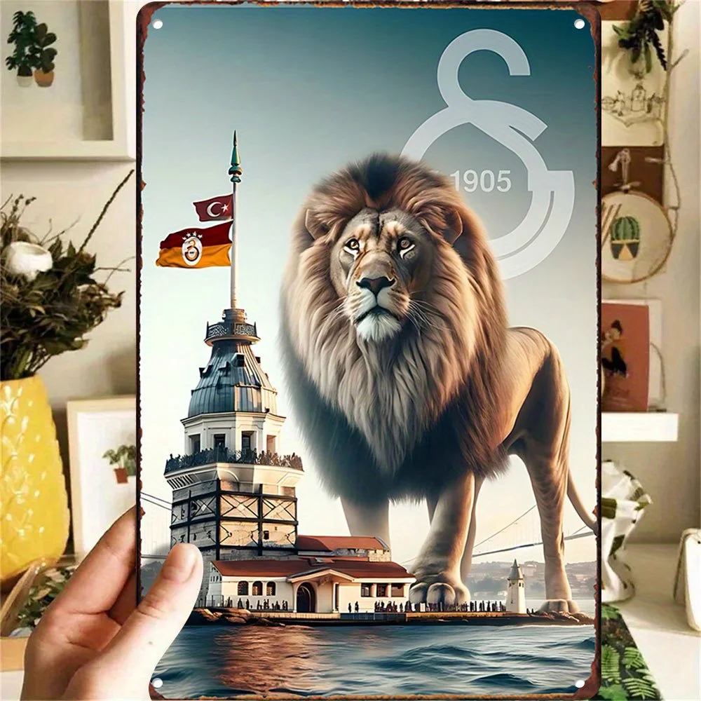 , Arte de pared de metal vintage con emblema de león Galatasaray - Diseño retro de 1985, construcción de hierro duradero, acabado metálico liso - Hogar