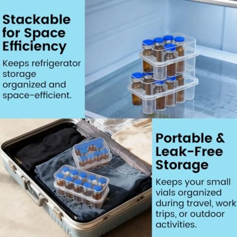 3/5/7/10mL 2/10/24-Slot Vial Storage Case Plastic Stackable Microtube Storage Box Clear Freezer Tube Box Diabetic Supplies