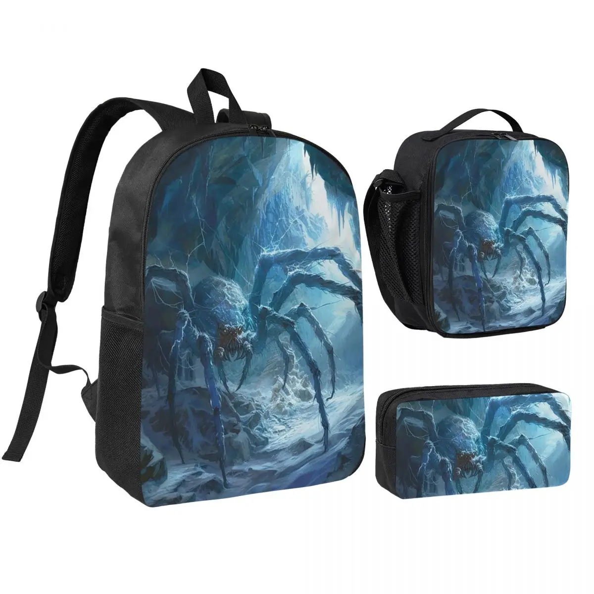 Gothic Winter Spider And Ice Cave Backpack Student BookBag School Bag Shoulder Bags 3ps Insulated Lunch Bag Pencil Case