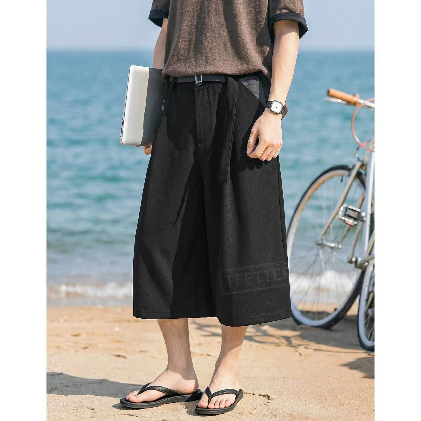 TFETTERS 2026 Summer American Retro Vintage Pants Loose Fit Straight Leg Colorblock Oversized Polyester Office Daily Wear Men
