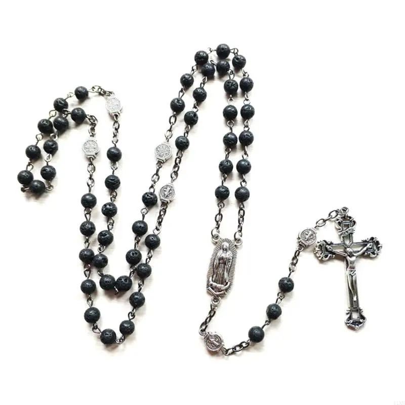 41XB Rosary Beads Long Necklace with Jesus Christ Crucifix for Cross Catholic Prayer Pendant Party Gift for Men Women