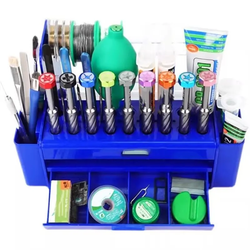 ABFU-360° Rotatable Parts Tray Desktop Tool Holder Phone Repair Electronic Component Storage Box