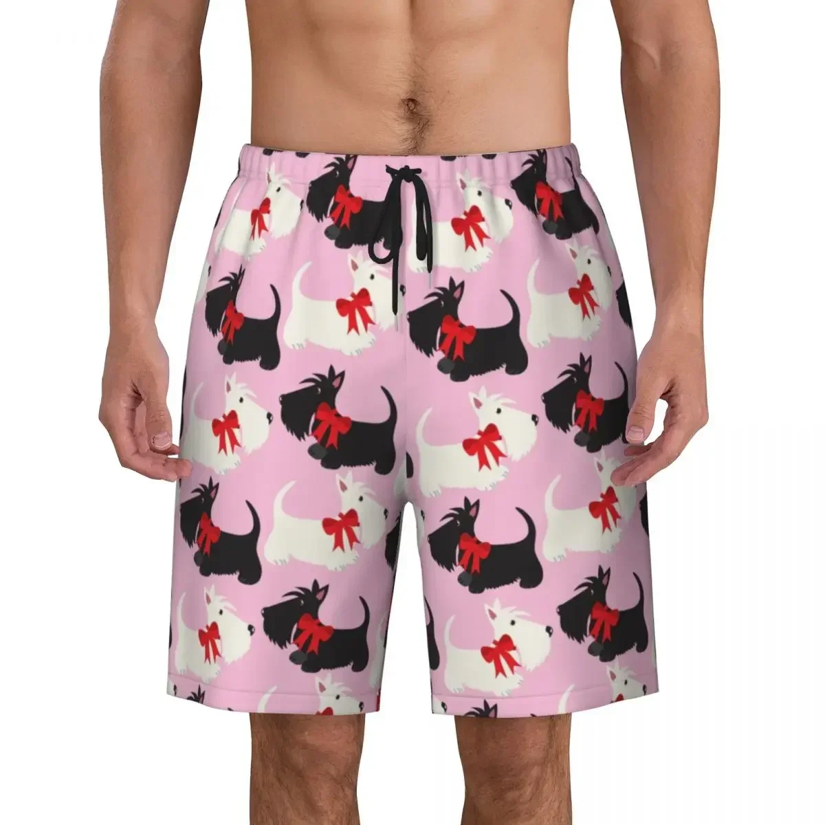 Cute Scotties Dog Boardshorts Men Quick Dry Board Shorts Scottish Terrier Swim Trunks Custom Print Swimwear Suits