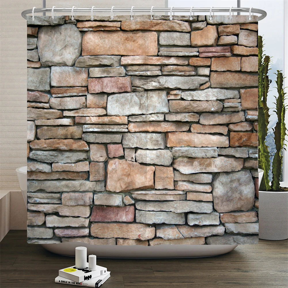 Stone Wall Painting Shower Curtain Bathroom Curtain Polyester Fabric Art Shower Curtains Restroom Decor Waterproof With Hooks