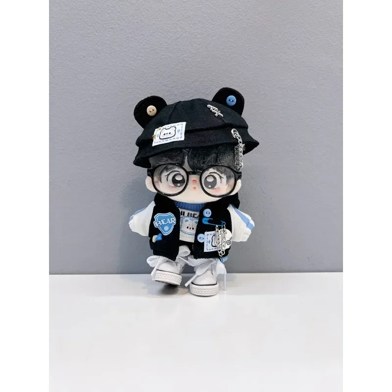 

Новинка, плюшевая Одежда для куклы 10 см, 5 шт., черный свитер, куртка, шорты, повязка на голову, очки, ботинки, кукольный наряд