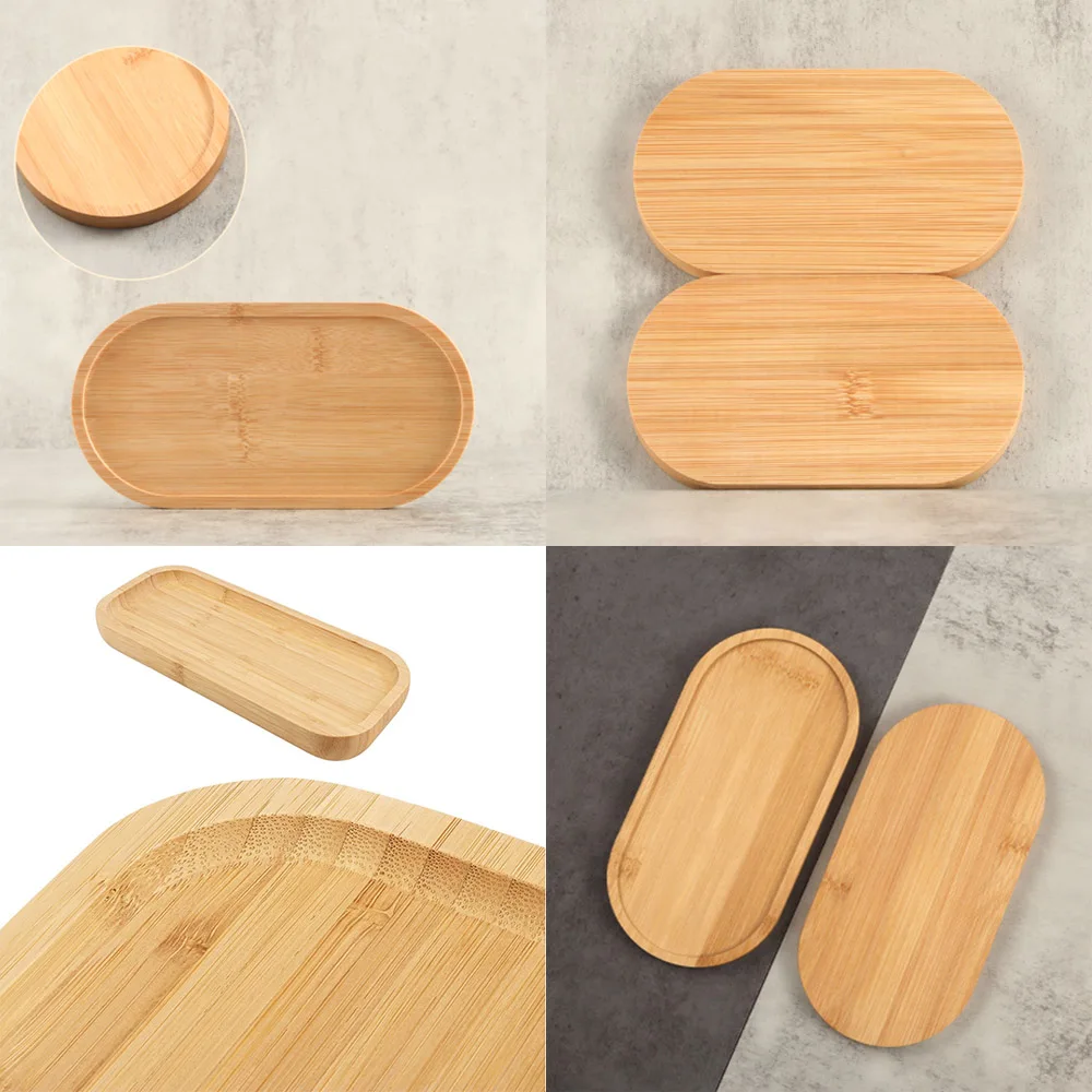 Tray Flower Pot Bamboo Oval Shape Soap Dispenser Wood Saucer Mini Plant Flower Stand Kitchen Storage for Home Garden Accessories