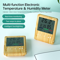 Wood Grain Temperature Humidity Meter Multifunctional Alarm Clock Calendar Indoor Electronic Thermometer With Backlight -50~70℃