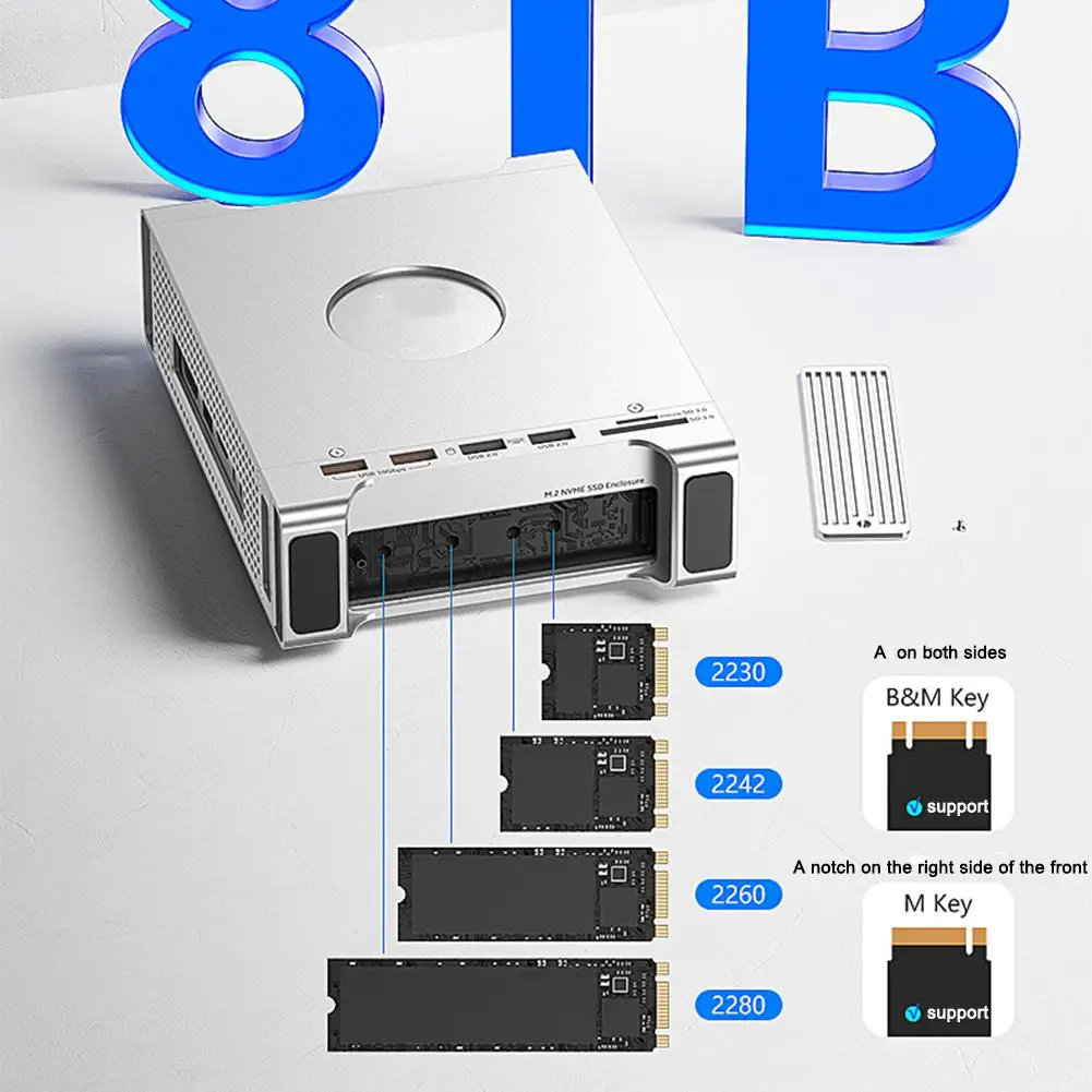 قاعدة توسيع لجهاز Mac Mini M4 حامل هيكل من الألومنيوم وحوض قفص كامل SD3.0/TF3.0 قارئ بطاقات مزدوجة 4 منافذ USB-A بسرعة 10 جيجابت في الثانية