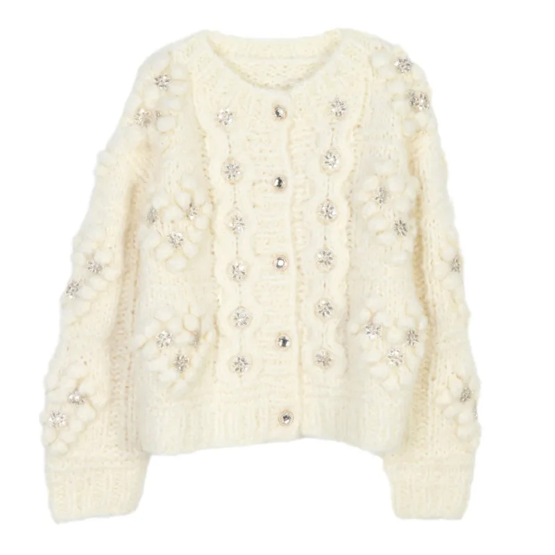 [MODX] Autumn Winter New Round Neck Sequined Sweater Cardigan Loose Lazy Style Fashionable Wool Sweater Cardigan Jacket