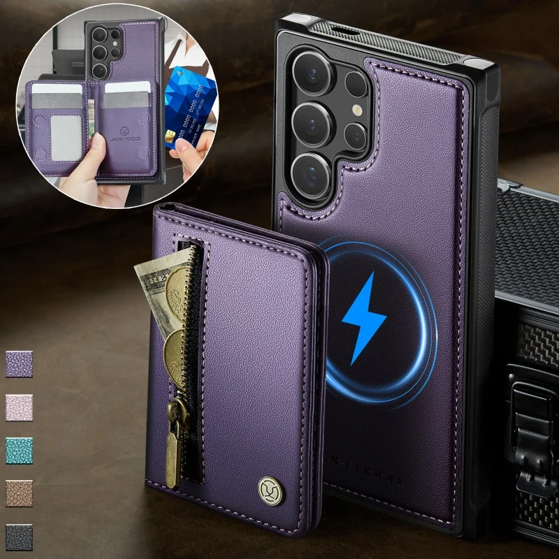 

2 In 1 Detachable Leather Wallet Phone Case for Samsung Galaxy S26 Ultra S25 Edge S24 FE S23 S22 S21 S20 Card Slots Cover Hoesje