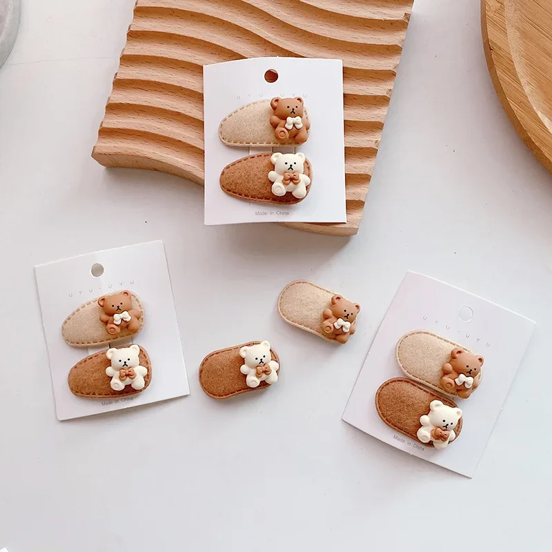 2pcs Korean Cartoon Coffee Color Hair Clips Cute Bear Hair Clip for Baby Children Barrettes Headwear Girls Kids Hair Accessories