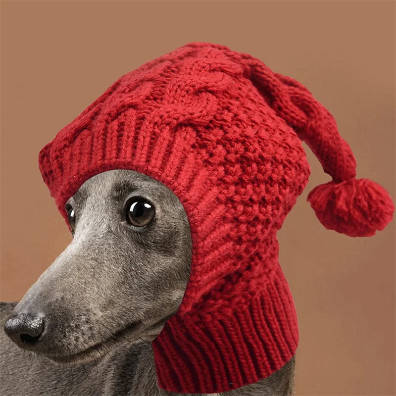 Dog Red Knitted Hat Solid Color Puppy Winter Beanie Hat Warm Pet Caps for Cold Weather Outdoor Daily Whippet Dog Accessories