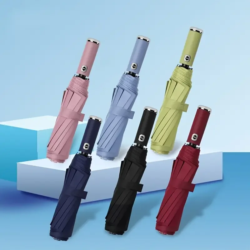 

Fully Automatic Foldable Umbrella Adjustable Rotating LED Flashlight Umbrella 10-bone Three-fold Wind-resistant Umbrella For Bus