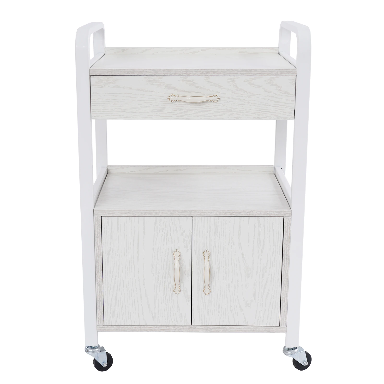 Wood Panels Storage Cart,White Rectangle Free Standing Movable Beauty Organizer 51*33*83cm for Beauty Salons