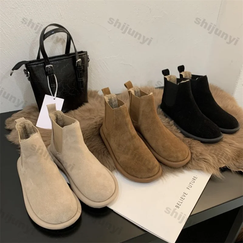 Women\'s Thick Plush Snow Boots Autumn Winter Fashion Faux Fur Ankle Boots Warm Cotton Shoes Woman Non Slip Thick Botas Mujer