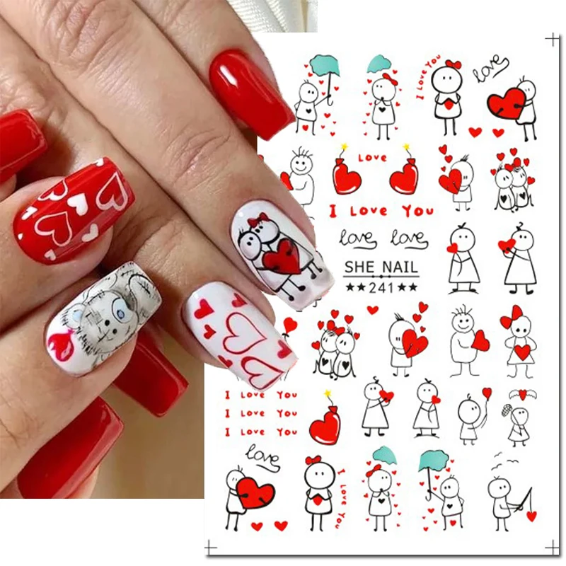 3D Nail Art Sliders Stickers Valentijn Liefde Bomen Wensflessen Paardebloem Liefdesbrieven Decals Nageldecoratie Voor Manicure