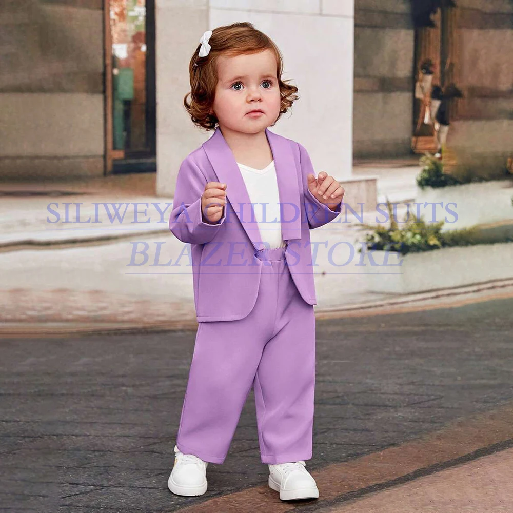 

Милая одежда для девочек, однотонная комплект из двух предметов, куртка и брюки, модная детская одежда с шалью и лацканами, комплекты высокого качества, детское пальто