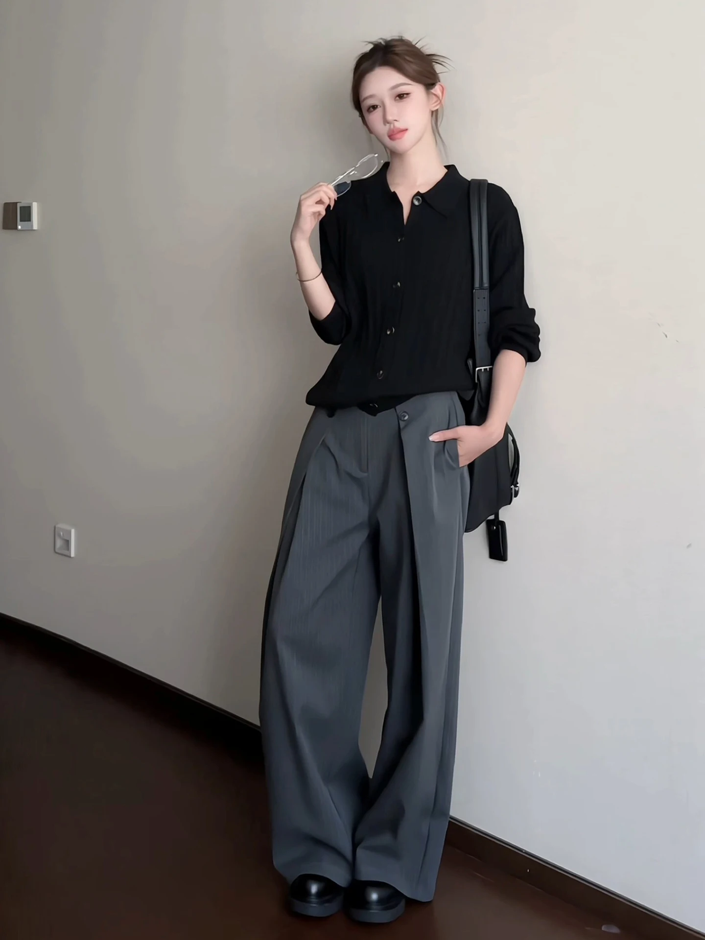 

Folded Stripe A-Line Men's Cargo Pants Autumn Commute Wide Leg Long Pants Casual Comfortable Loose Fit American Sle