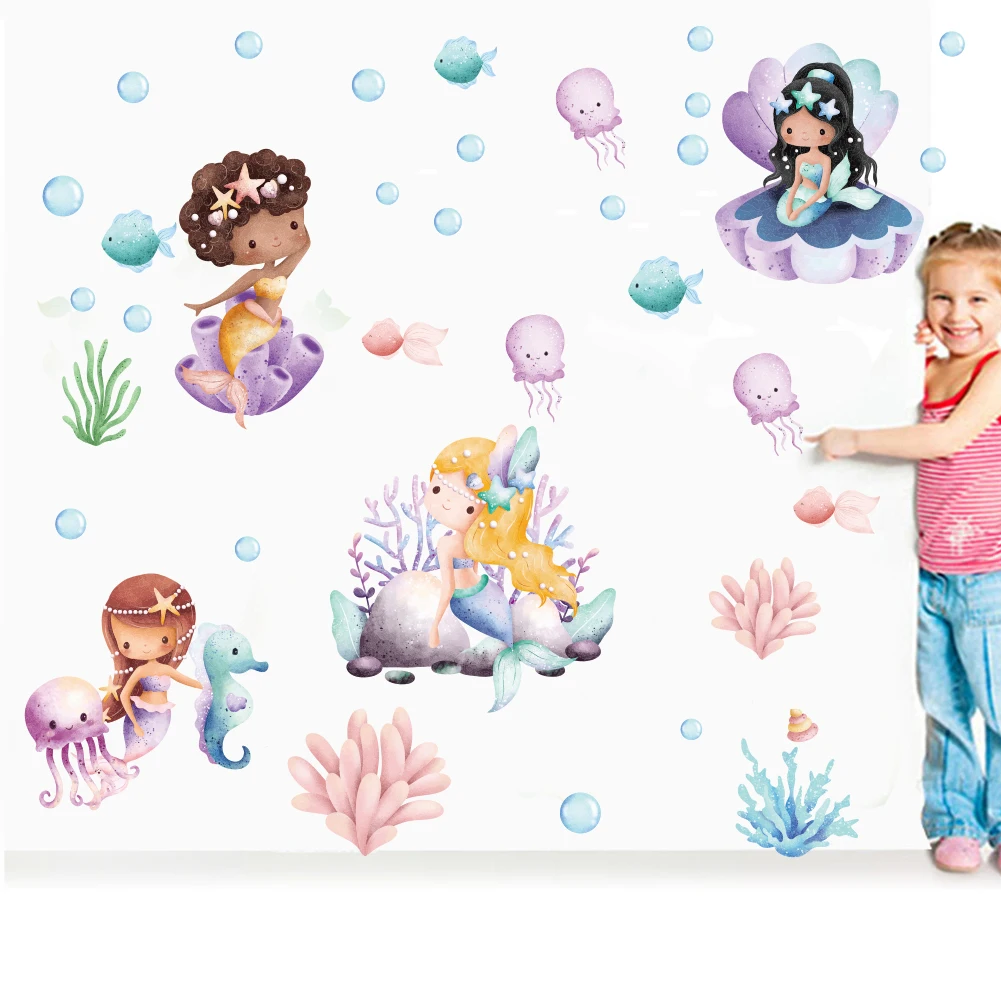 blue Sea Fish Bubble For Kids Rooms Bathroom Wall Sticker Broken Wall Poster Art Decals Kids Room Decor baby Favor