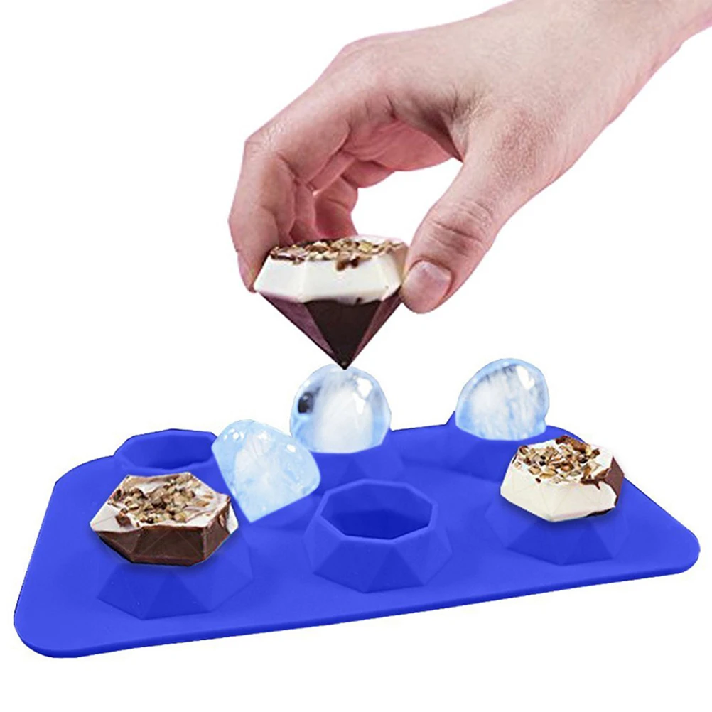 

6 Lattices Durable Silicone Ice Cube Maker Diamond Shape Ice Tray For Whiskey Iced Coffee Diy Pudding And Jelly Making Dark Blue