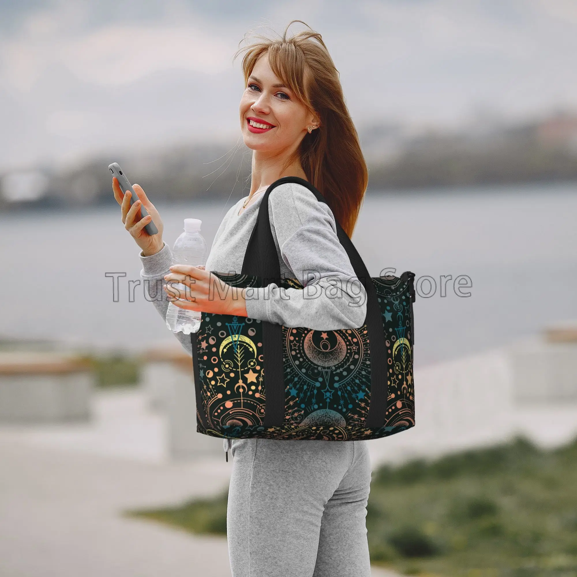 Moon Star-bolso de viaje con estampado mágico para hombre y mujer, bolsa de lona Unisex, impermeable, para deportes, gimnasio, durante la noche