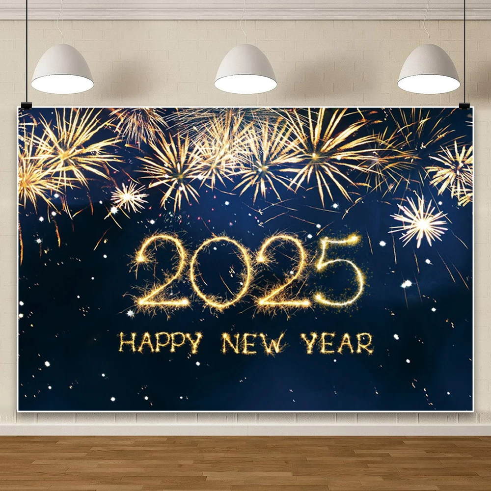 New Year Fireworks Photography Background City Night Sky 2025 New Year's Eve Party Decoration Banner Photo Studio Backdrop Props