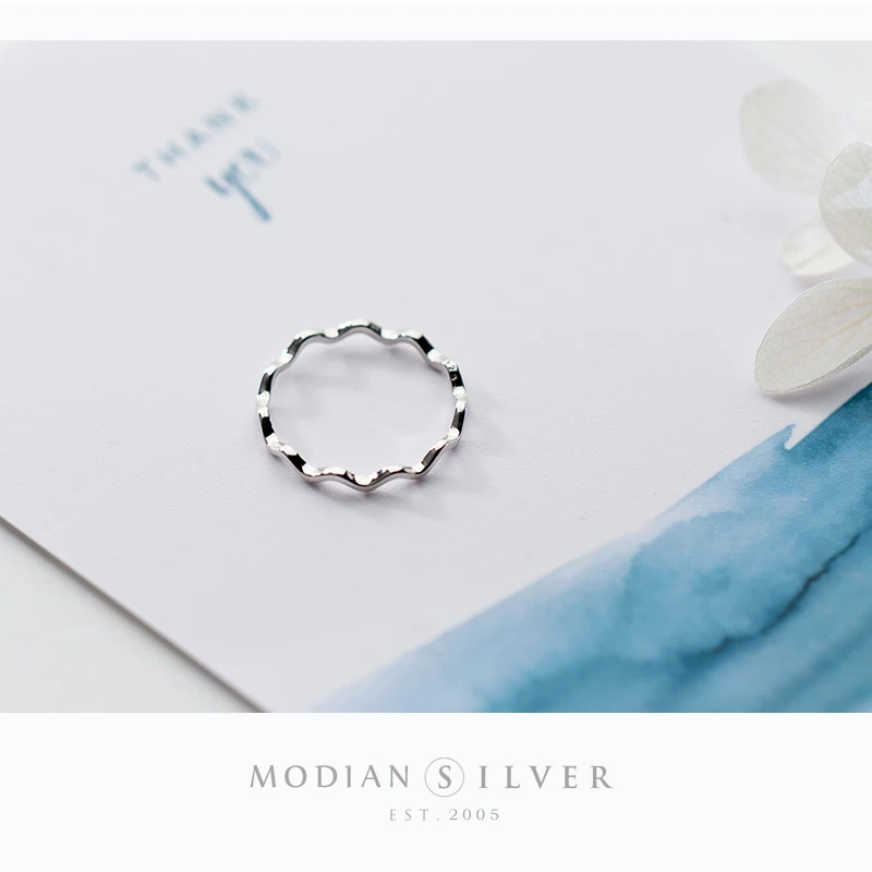Modian Glossy Simple Wave Ring for Women Fashion 925 Sterling Silver Geometric Curve Rings Korea Style Fine Jewelry Girl Gift