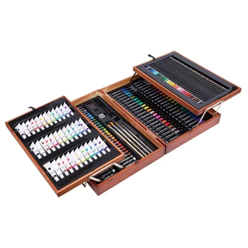 

Painting Set Double Wooden Box Watercolor Pencil Art Set Supplies Graffiti Wooden Box Art Set