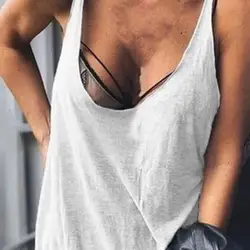 Deep U-neck Women Vest Sleeveless Thin Lady Casual Solid Color Loose Tees Simple T-shirt Female Summer Clothes Streetwear