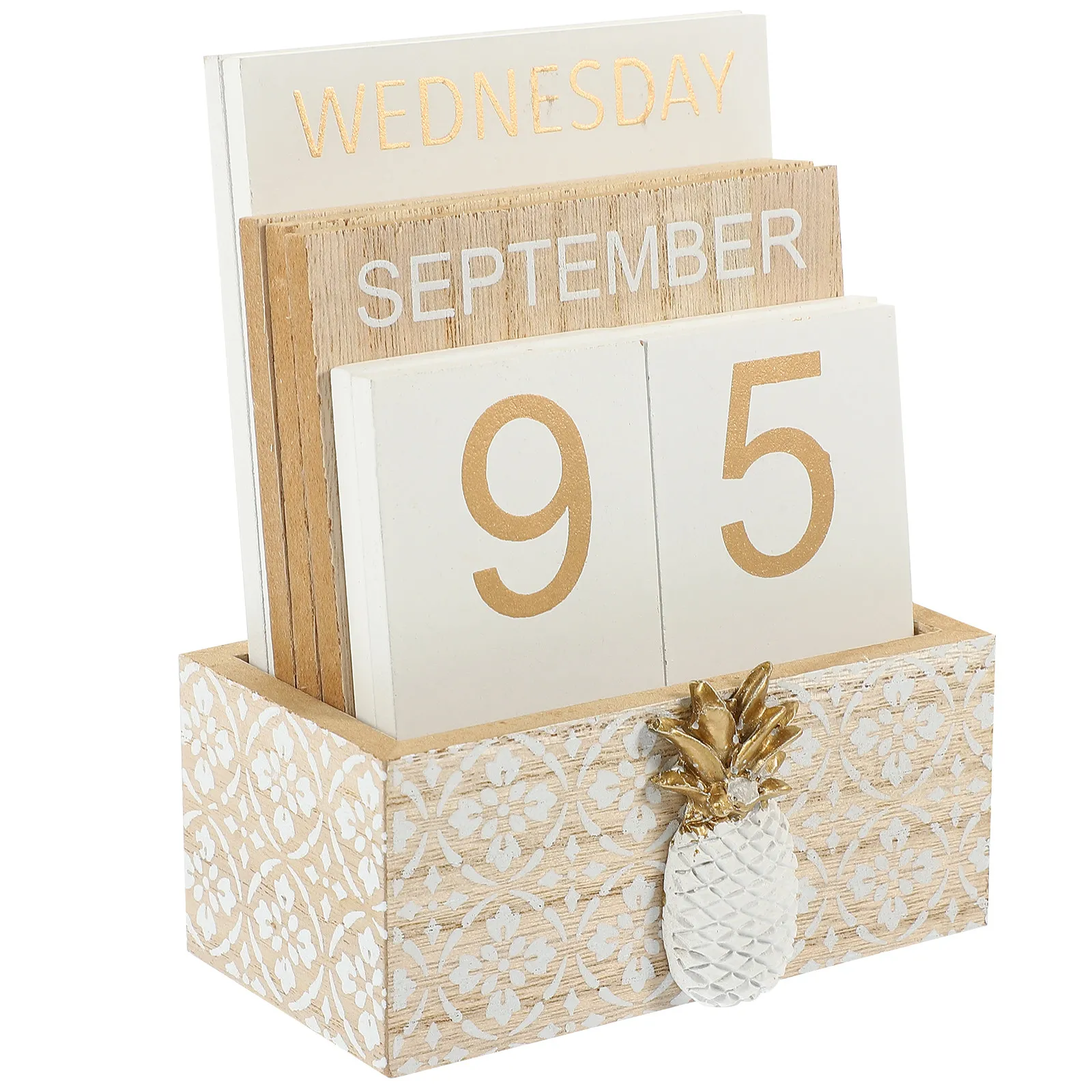 Wooden Perpetual Block Calendar – Rustic Desktop Date Display for Home, Office & School